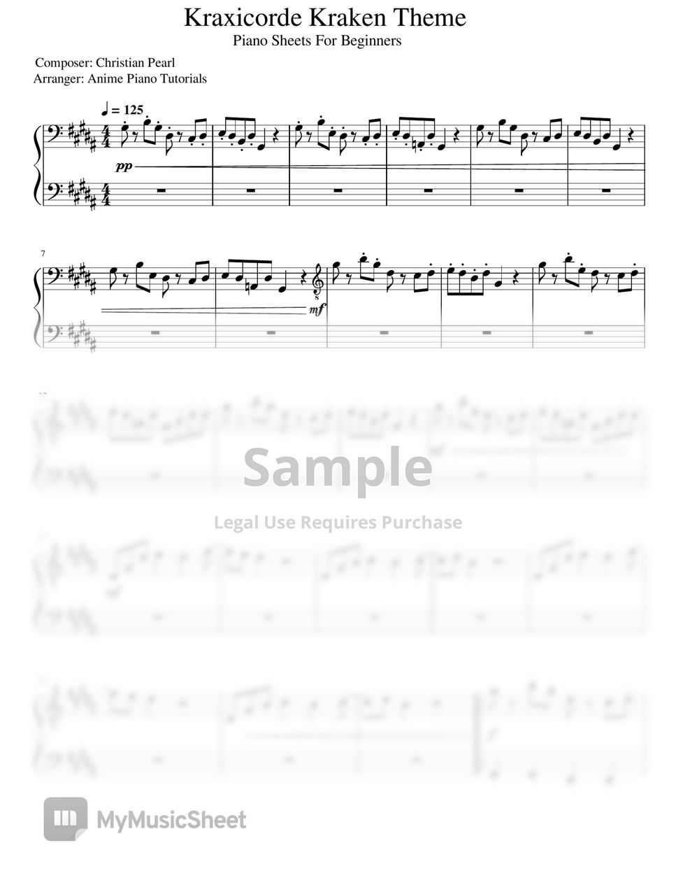 Roblox kraxicorde kraken theme beginner sheets by anime piano tutorials