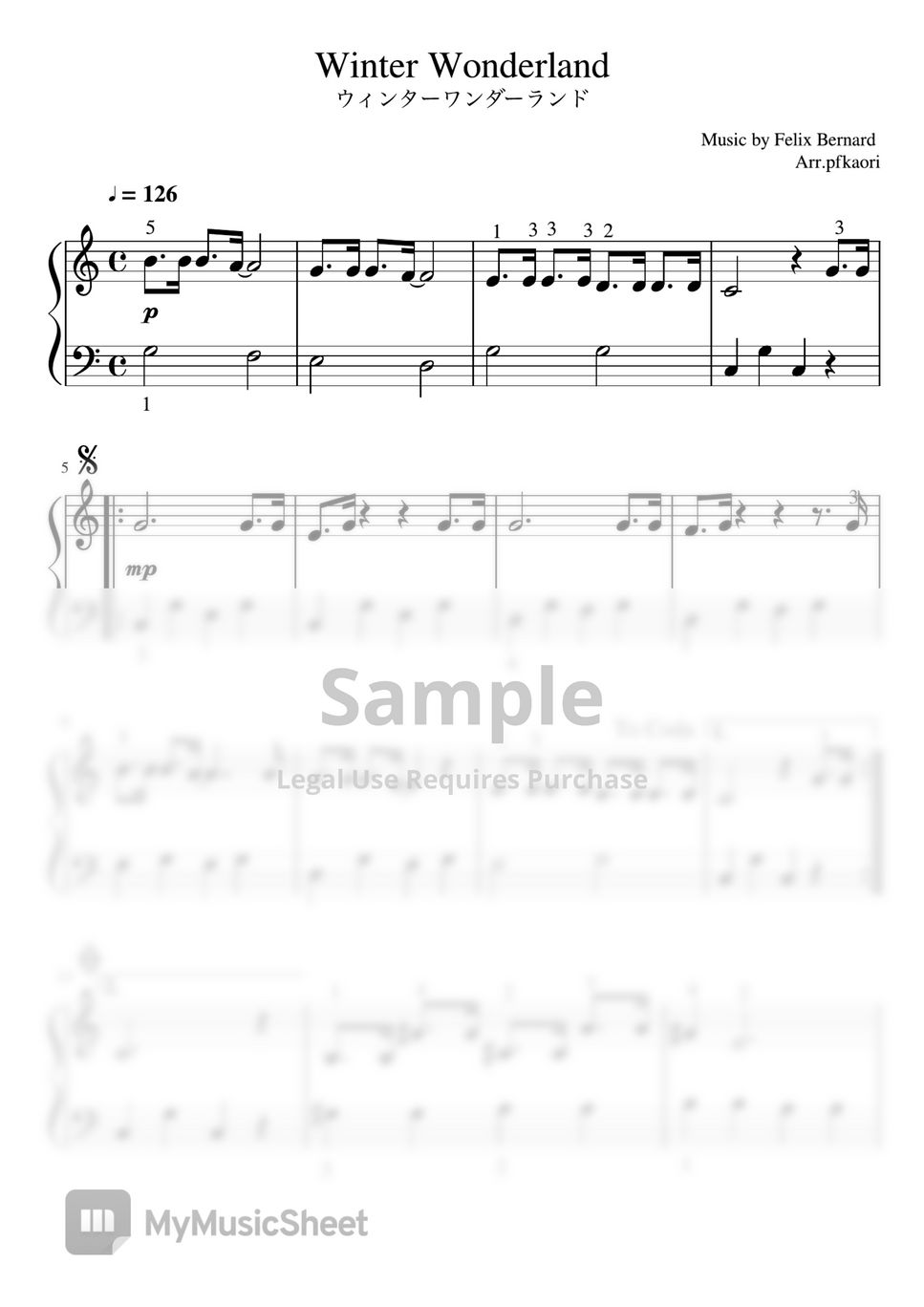 Felix Bernard - Winter Wonderland" (Cdur・pianosolo beginner-intermediate.) by pfkaori