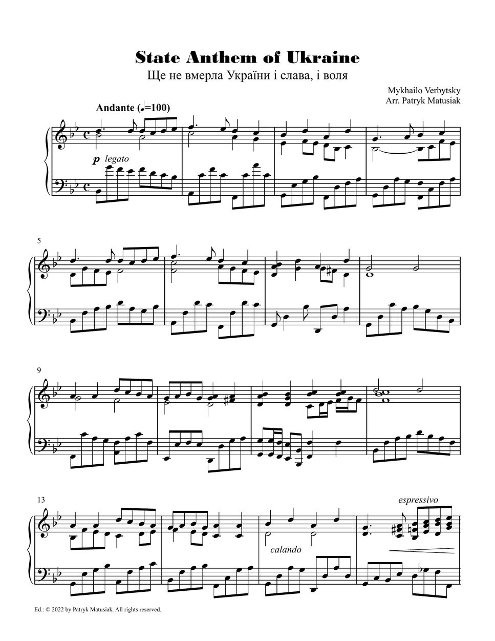 Mykhailo verbytsky ukraine is not yet lost ukrainian national anthem