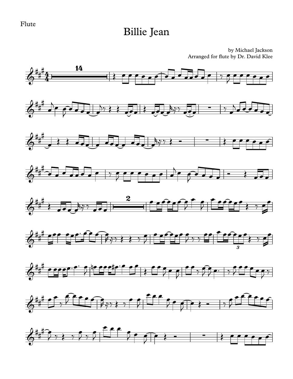 Michael Jackson Billie Jean Sheet by Dr. David Klee