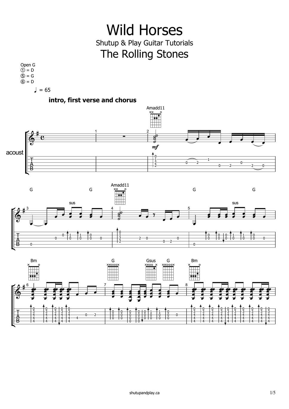 The Rolling Stones Wild Horses Sheets by Shutup & Play Guitar Tutorials
