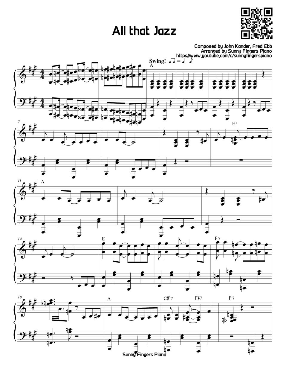 ミュージカル『Chicago』 All that Jazz 楽譜 by Sunny Fingers Piano