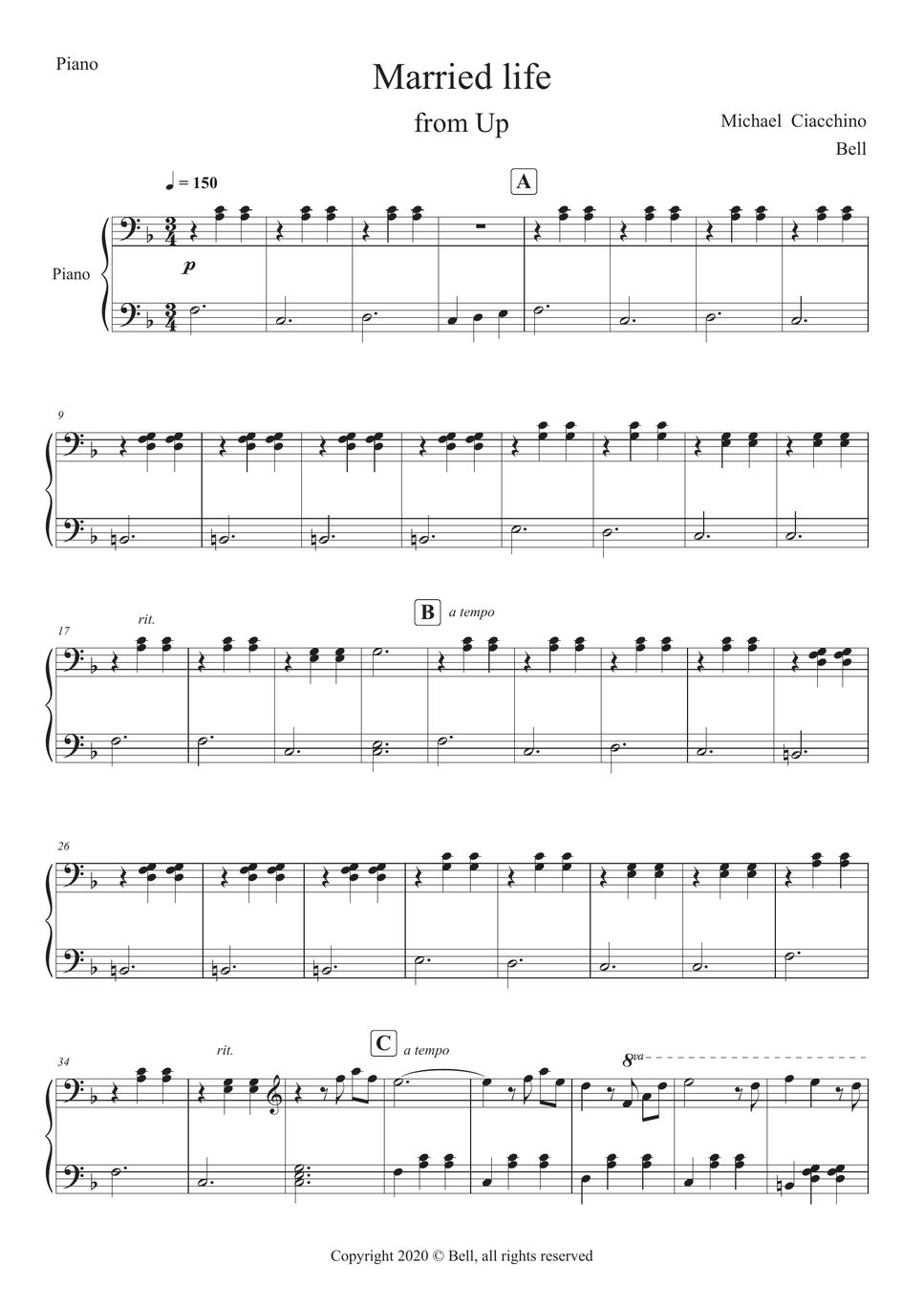 Up OST - Married Life (Violin&Piano) Sheets by Bell