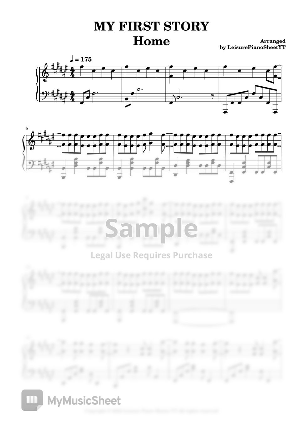 My first story home sheets by leisure piano sheets yt