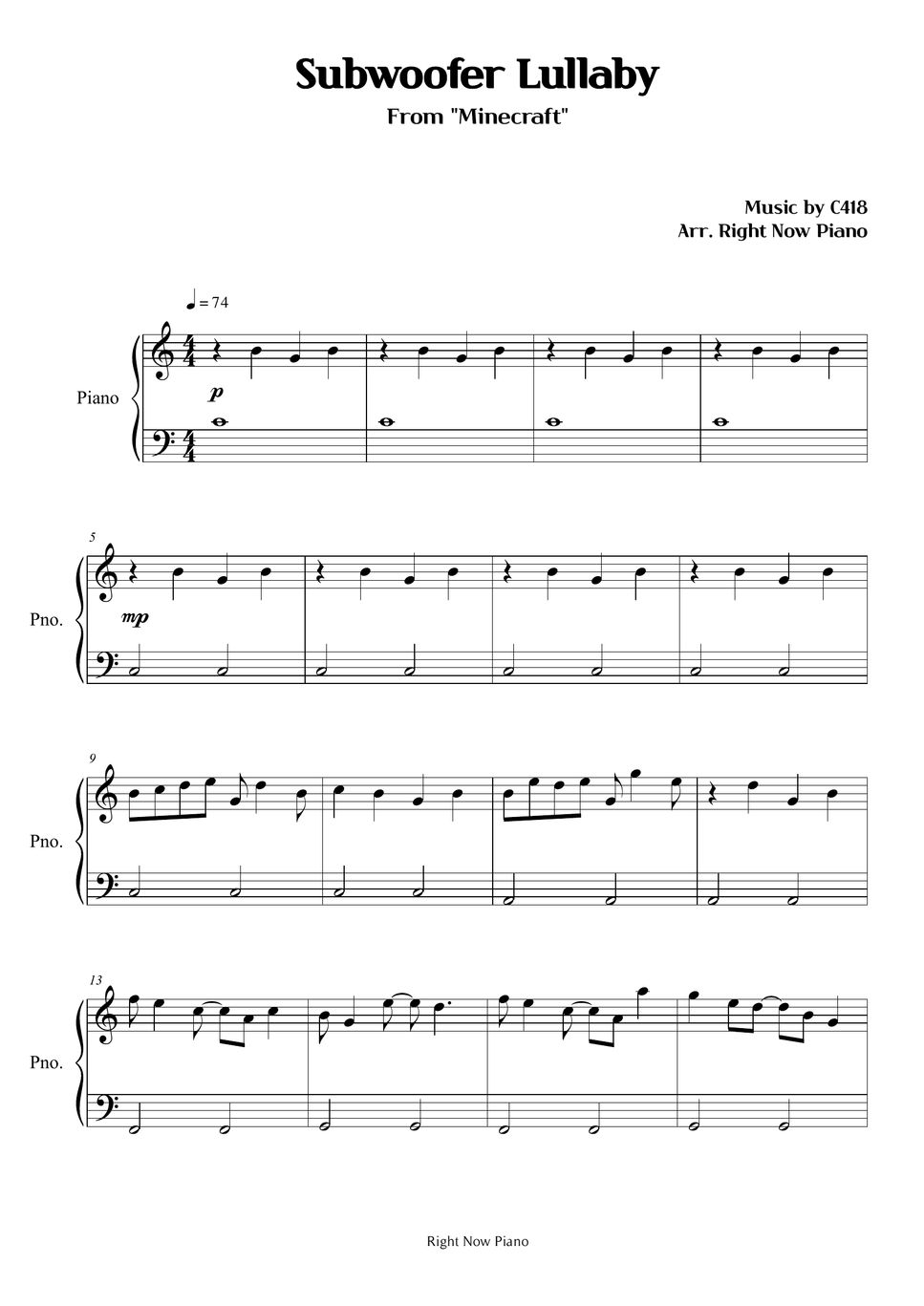 Minecraft Subwoofer Lullaby Sheets by Right Now Piano