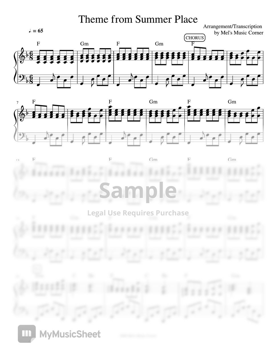 Percy Faith Theme From A Summer Place piano Sheet Music Sheets By