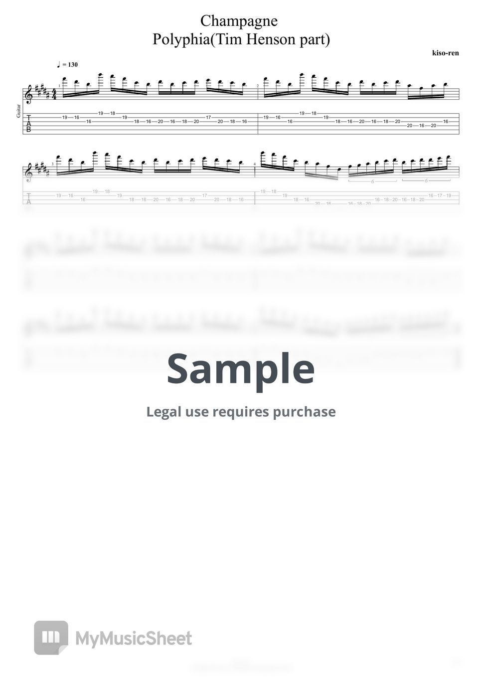 Polyphia - Champagne - Polyphia Tim Henson part TAB 2:14~2:29 (TAB PDF & Guitar Pro files.（gp5）) by Technical Guitar