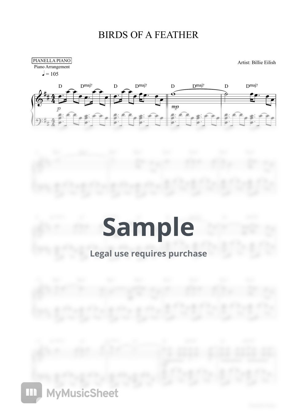 Billie Eilish - BIRDS OF A FEATHER (Piano Sheet) 악보 by Pianella Piano