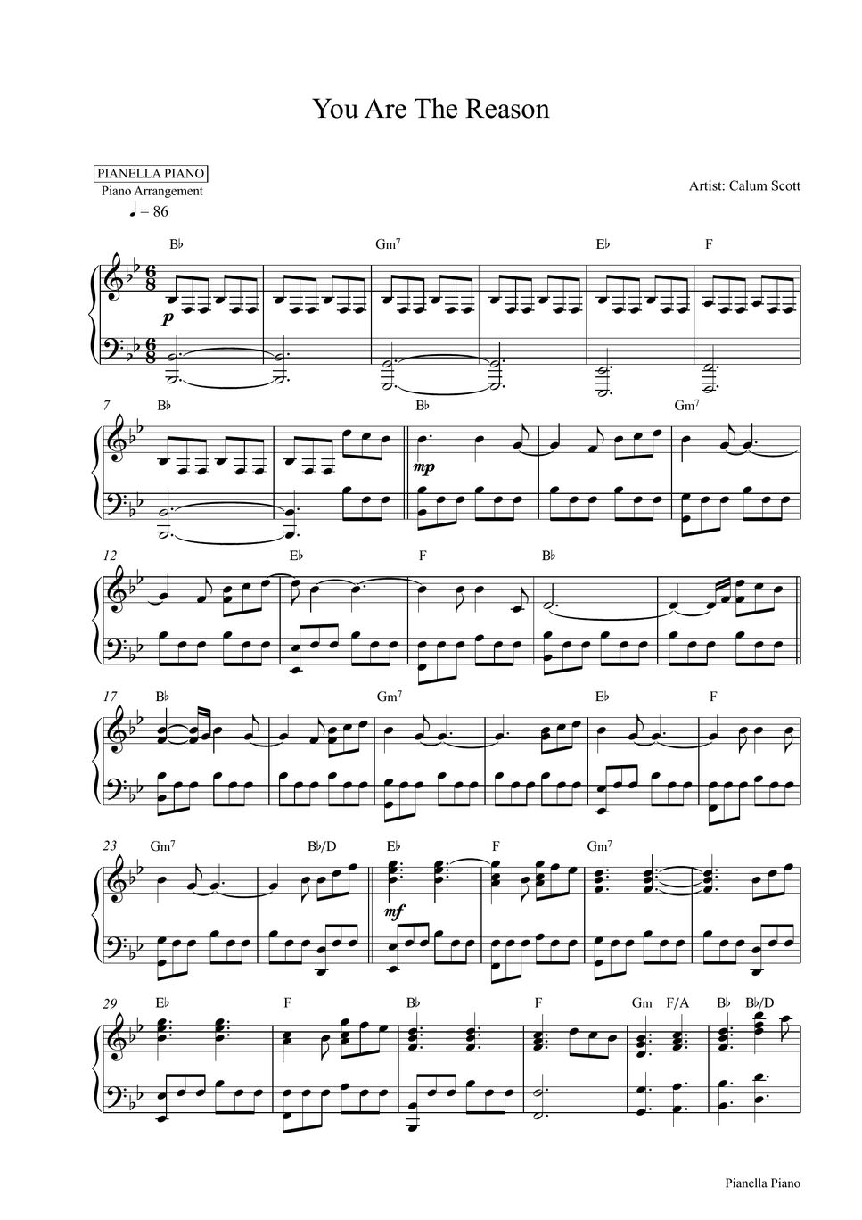 Calum scott you are the reason piano sheet sheet by pianella piano