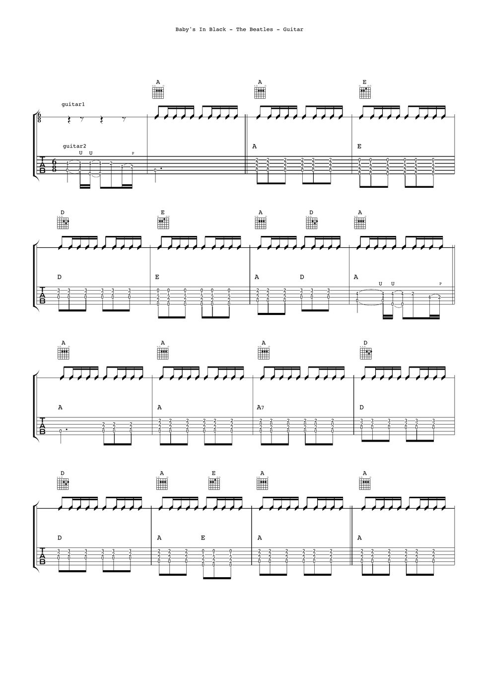 the-beatles-baby-s-in-black-guitar-x2-sheets-by-ryohei-kanayama