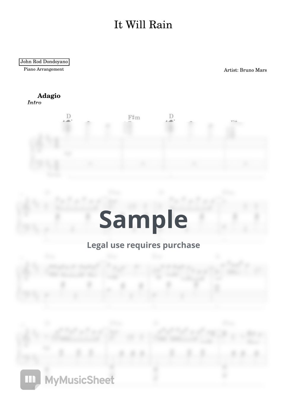 Bruno mars it will rain piano sheet by john rod dondoyano