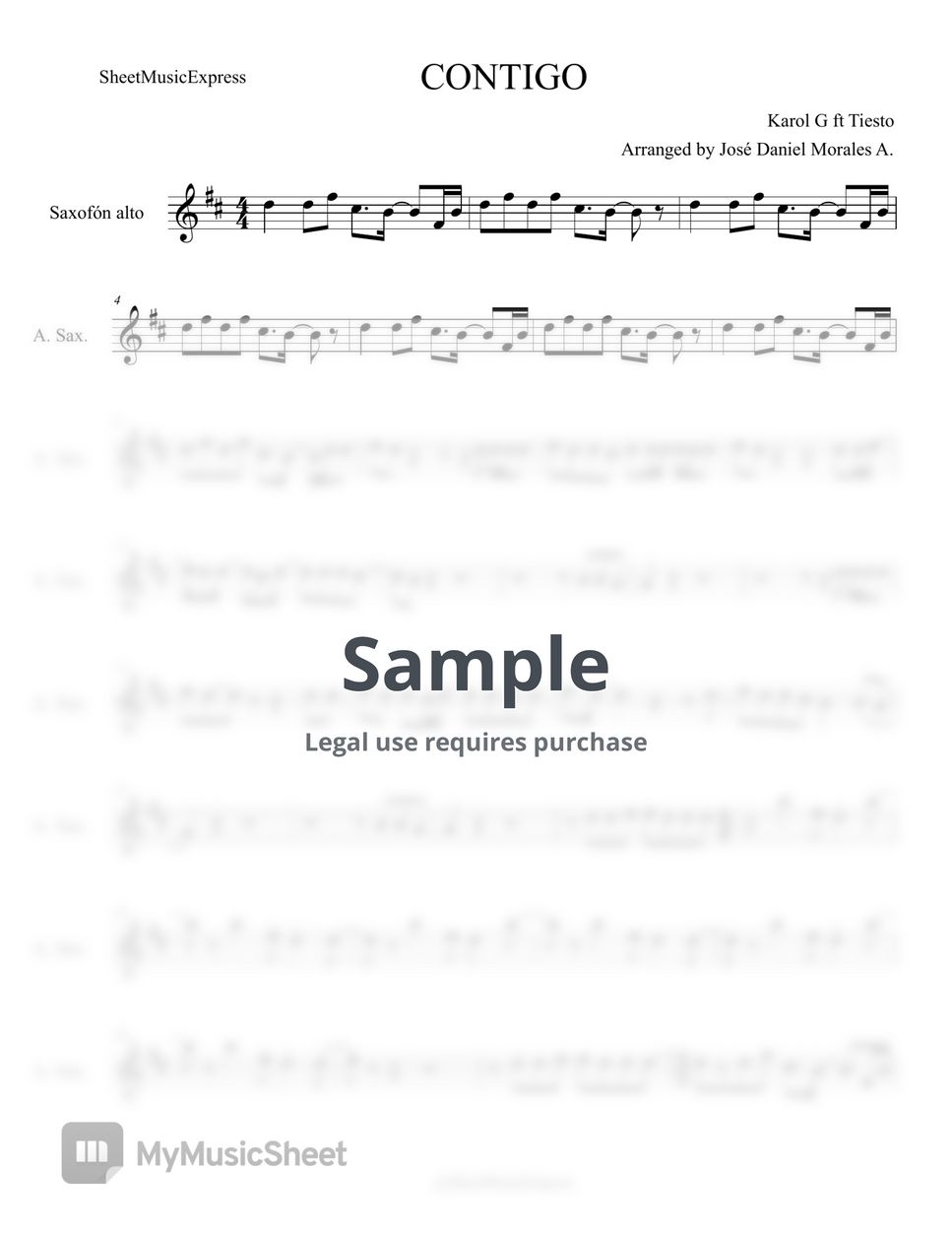 Karol G - Contigo Karol G Tiesto Sheet Music Alto Sax (Latin) by Sheet Music Express
