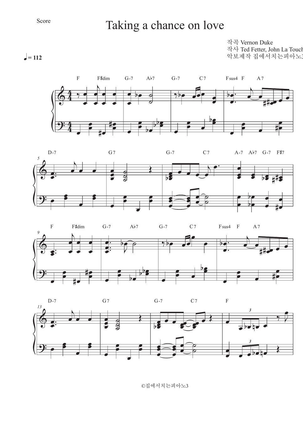 Vernon duke taking a chance on love sheet by house play piano3