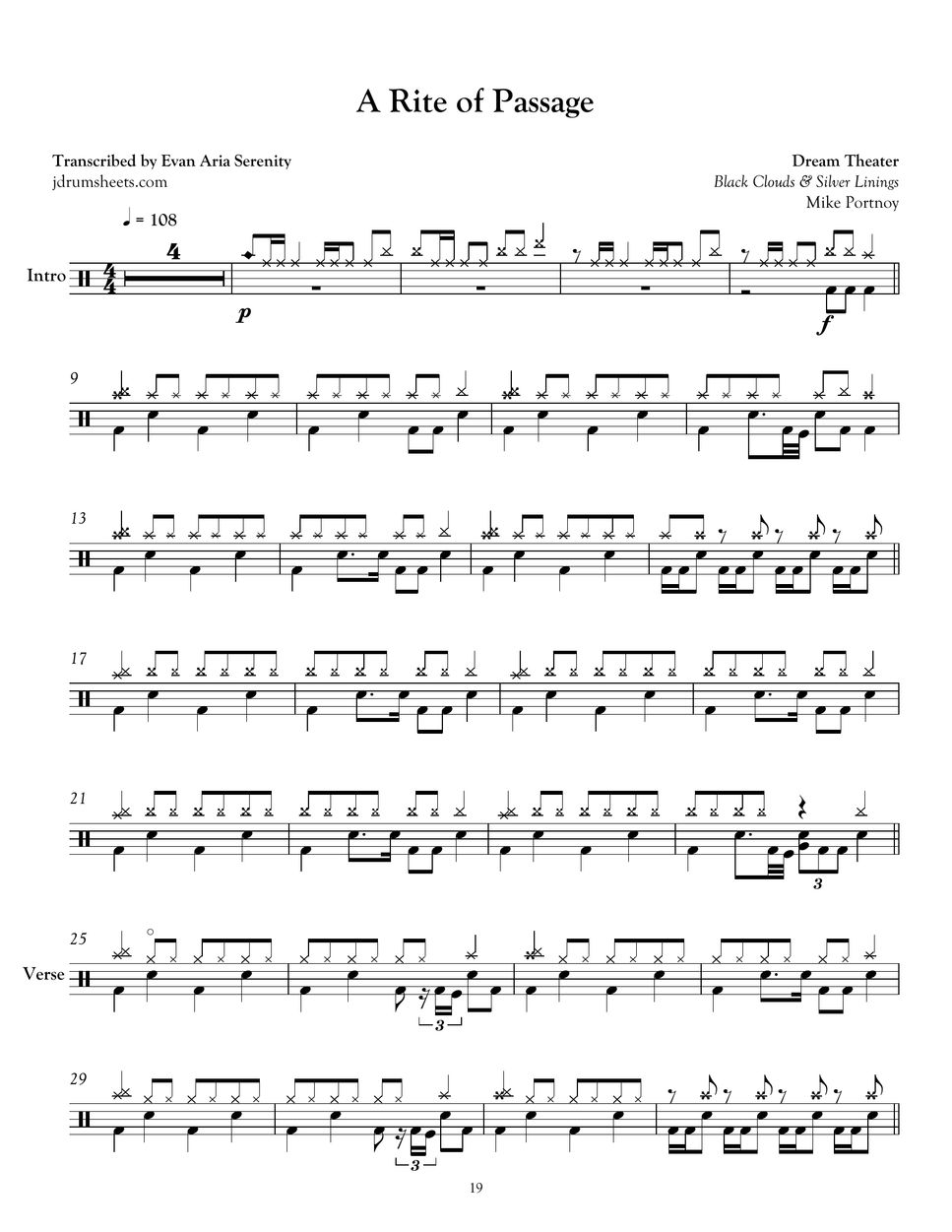 Dream Theater - A Rite of Passage by Jaslow Drum Sheets