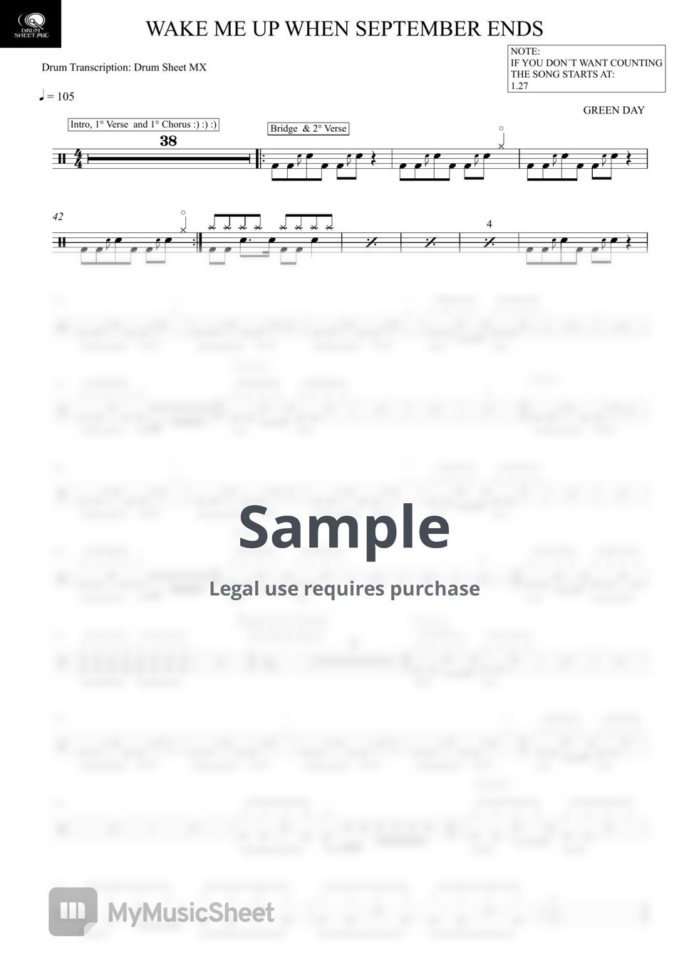 green-day-wake-me-up-when-september-ends-sheets-by-drum-transcription