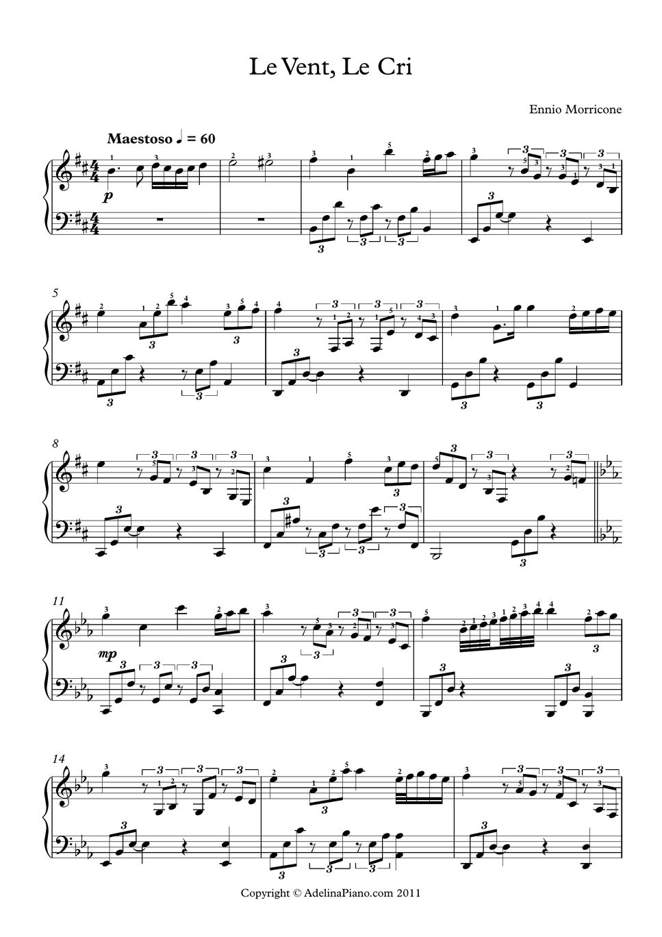 Ennio Morricone Le Vent, Le Cri Partition musicale by Adelina Piano