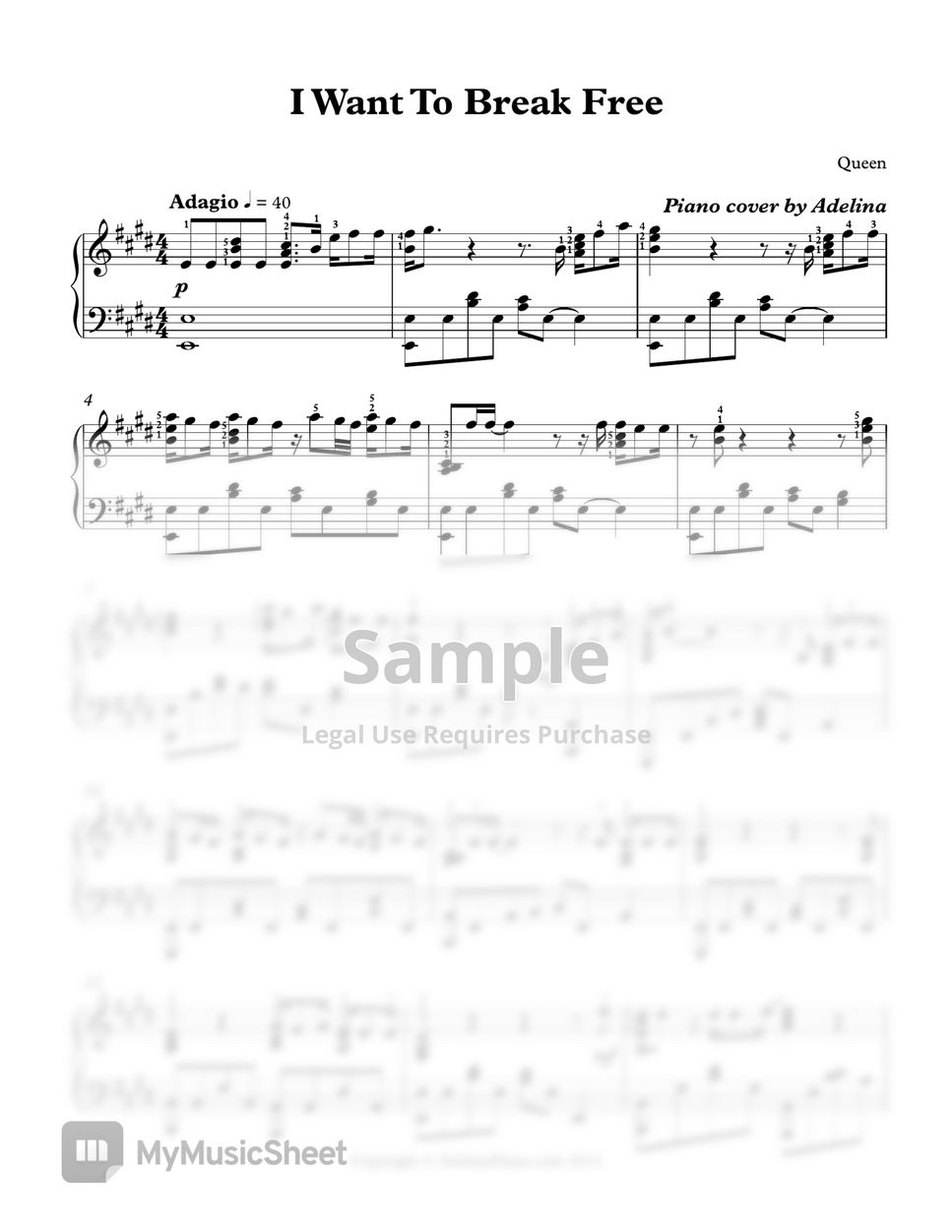 QUEEN I Want To Break Free Sheets by Adelina Piano