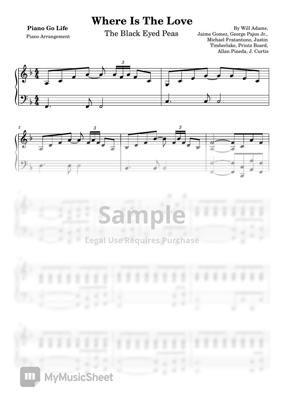 The black eyed peas where is the love sheets by piano go life
