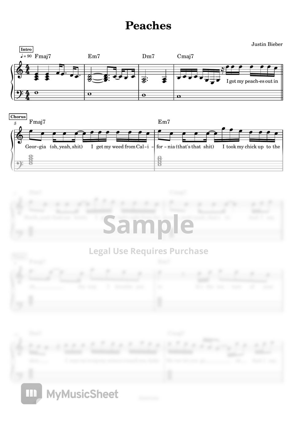 Justin Bieber Peaches (Piano) Sheets by Anacrusa