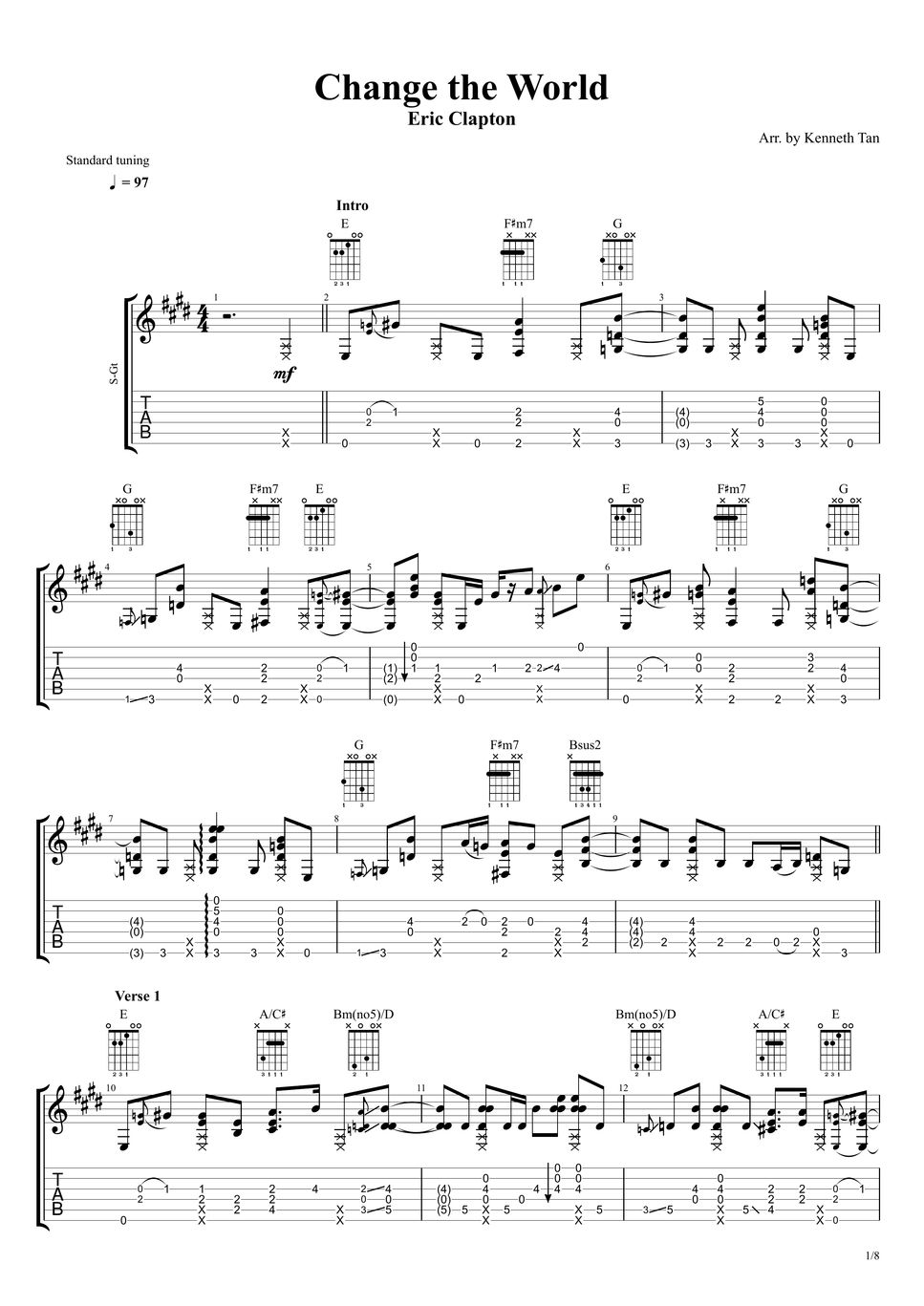 Eric Clapton | Fingerstyle Guitar - Change the World Sheets by Kenneth ...