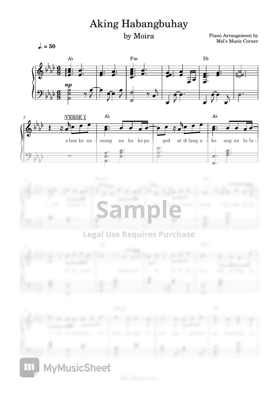 Moira dela Torre - Aking Habangbuhay (piano sheet music) by Mel's Music Corner