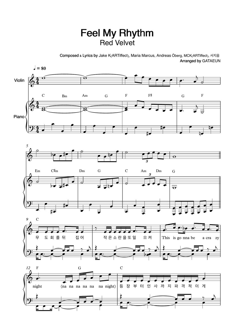 Red velvet feel my rhythm easy key ver sheet by gataeun