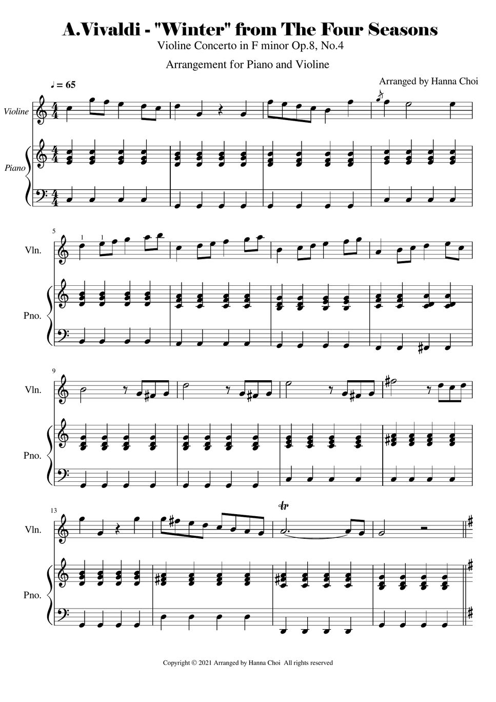 Vivaldi 비발디 - "Winter" from The 4 Seasons [for Violine & Piano] (바이올린 ...