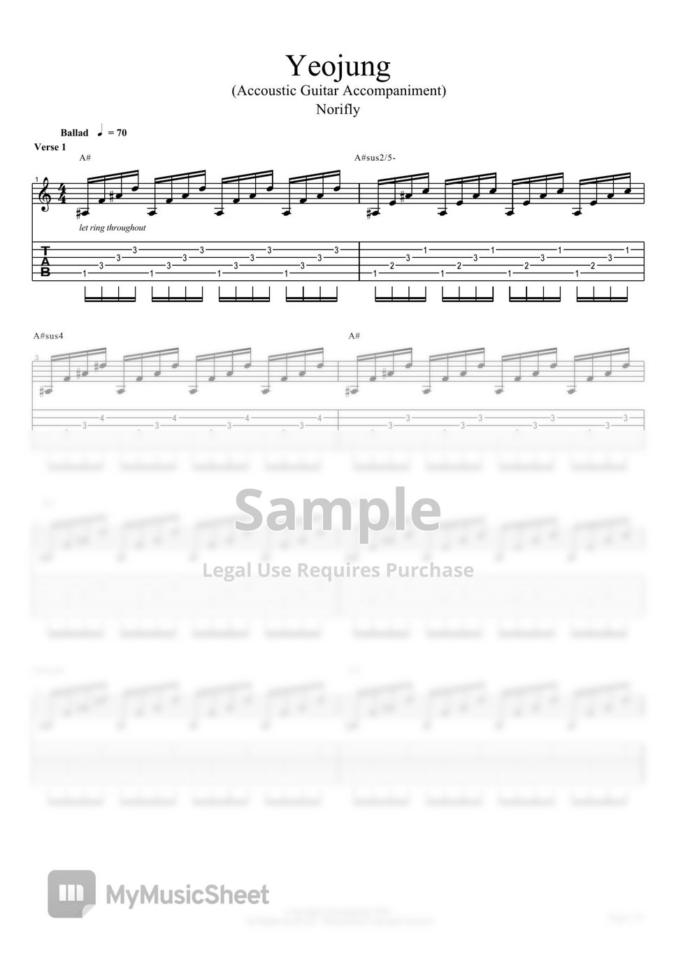 노 리플라이 (No Reply) - 여정 (Guitar) Acoustic Guitar TAB PDF | TaeHyun Taylor  Lee | mymusic5