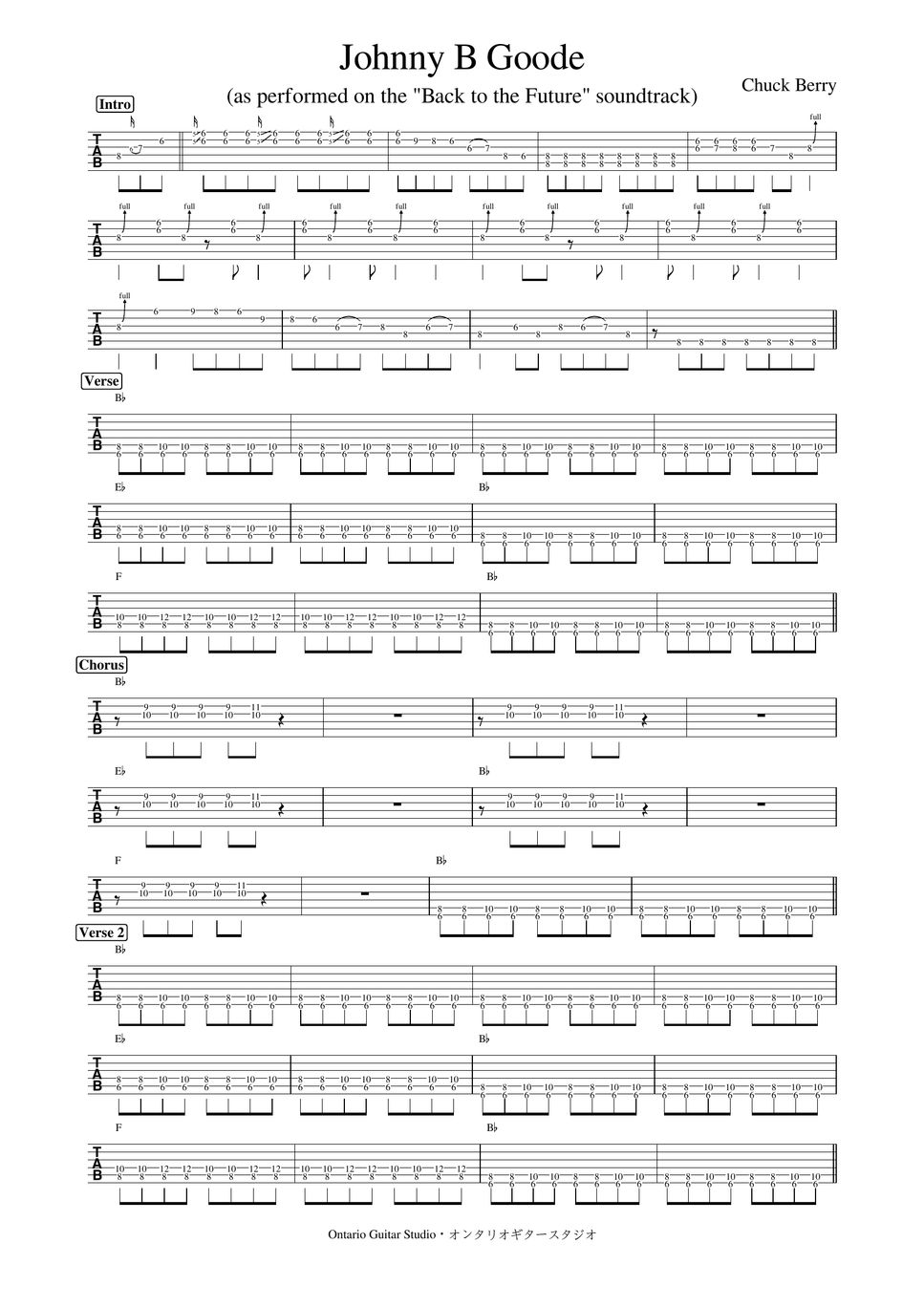 Chuck Berry - Johnny B Goode Sheets By Ontario Guitar Studio