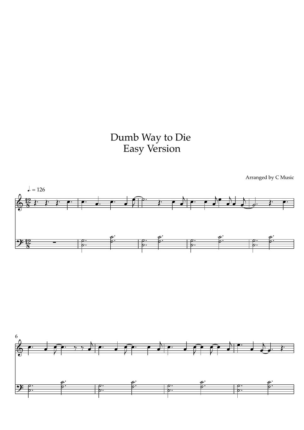 Tangerine Kitty Dumb Ways to Die (Easy Version) 악보 by C Music