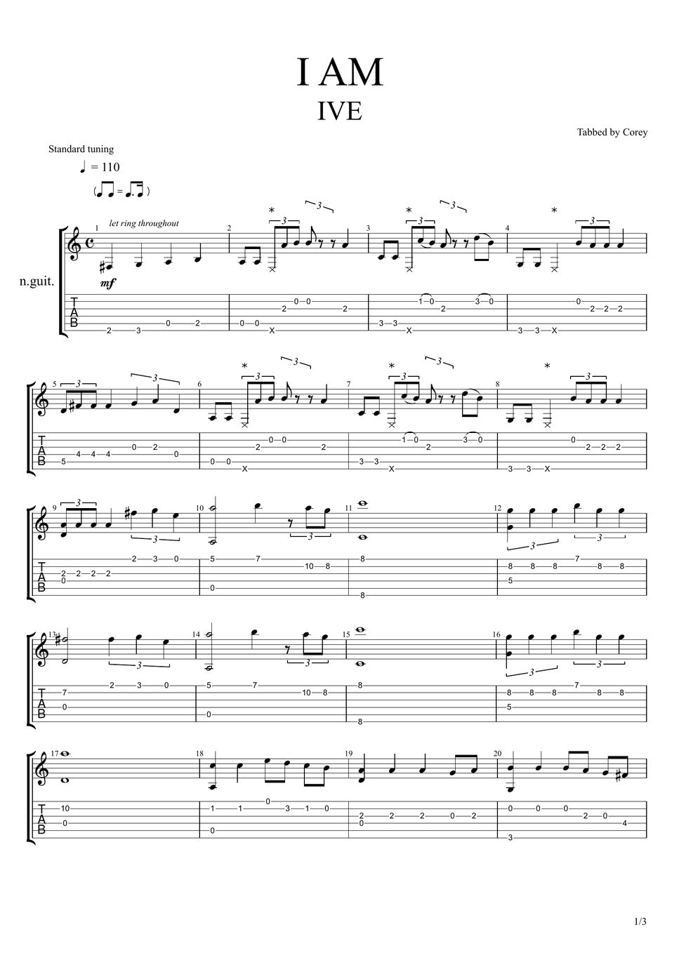 IVE I AM (I AM (IVE 아이브) Easy Guitar Fingerstyle Acoustic Guitar Tab