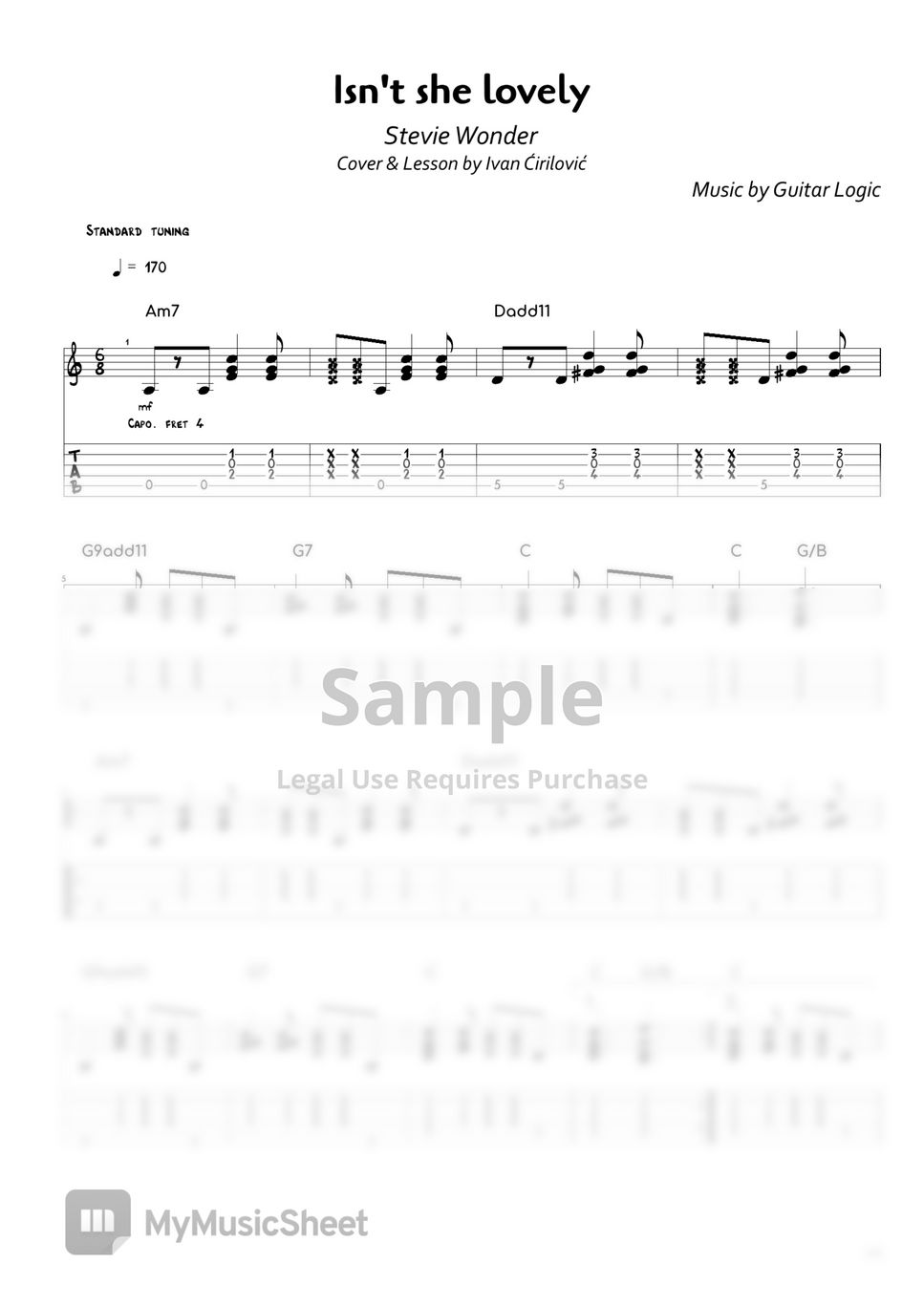 Isn't She Lovely sheet music for ukulele (PDF)