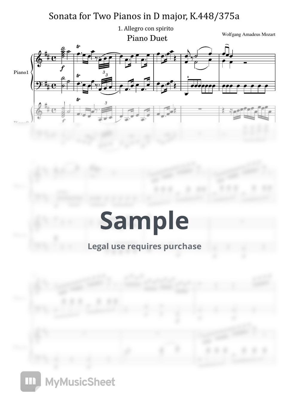 莫扎特 - Sonata for Two Pianos in D major, K.448/375a I. Allegro (Original For Piano Duo Score and Parts) by poon