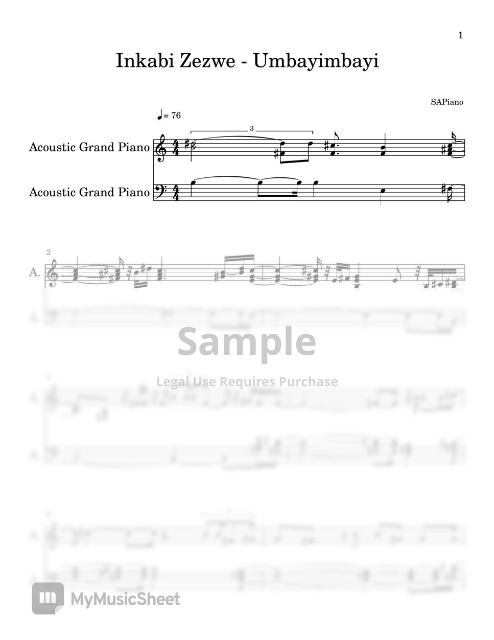 Inkabi Zezwe - Umbayimbayi (PIANO SHEET) Sheets by SA Piano