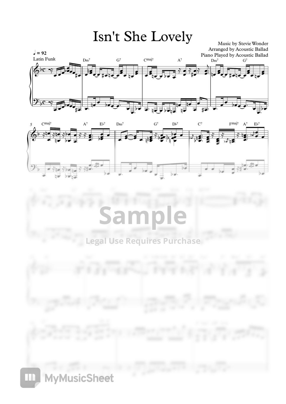 Free Isn't She Lovely by Stevie Wonder sheet music