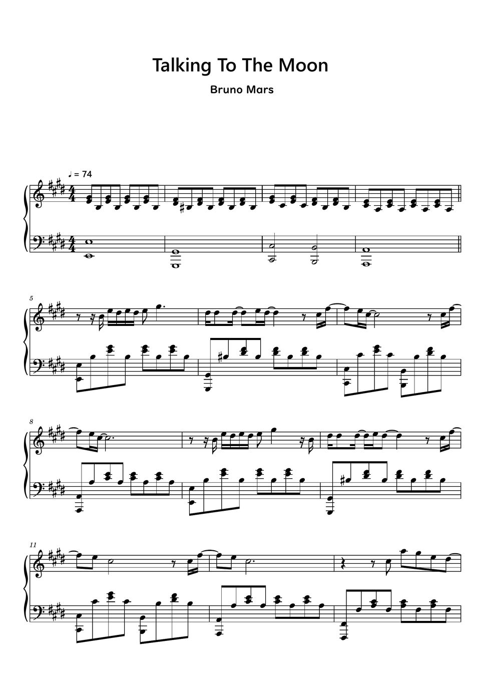 Bruno Mars Talking To The Moon (Sheet Music, MIDI,) 악보 by sayu
