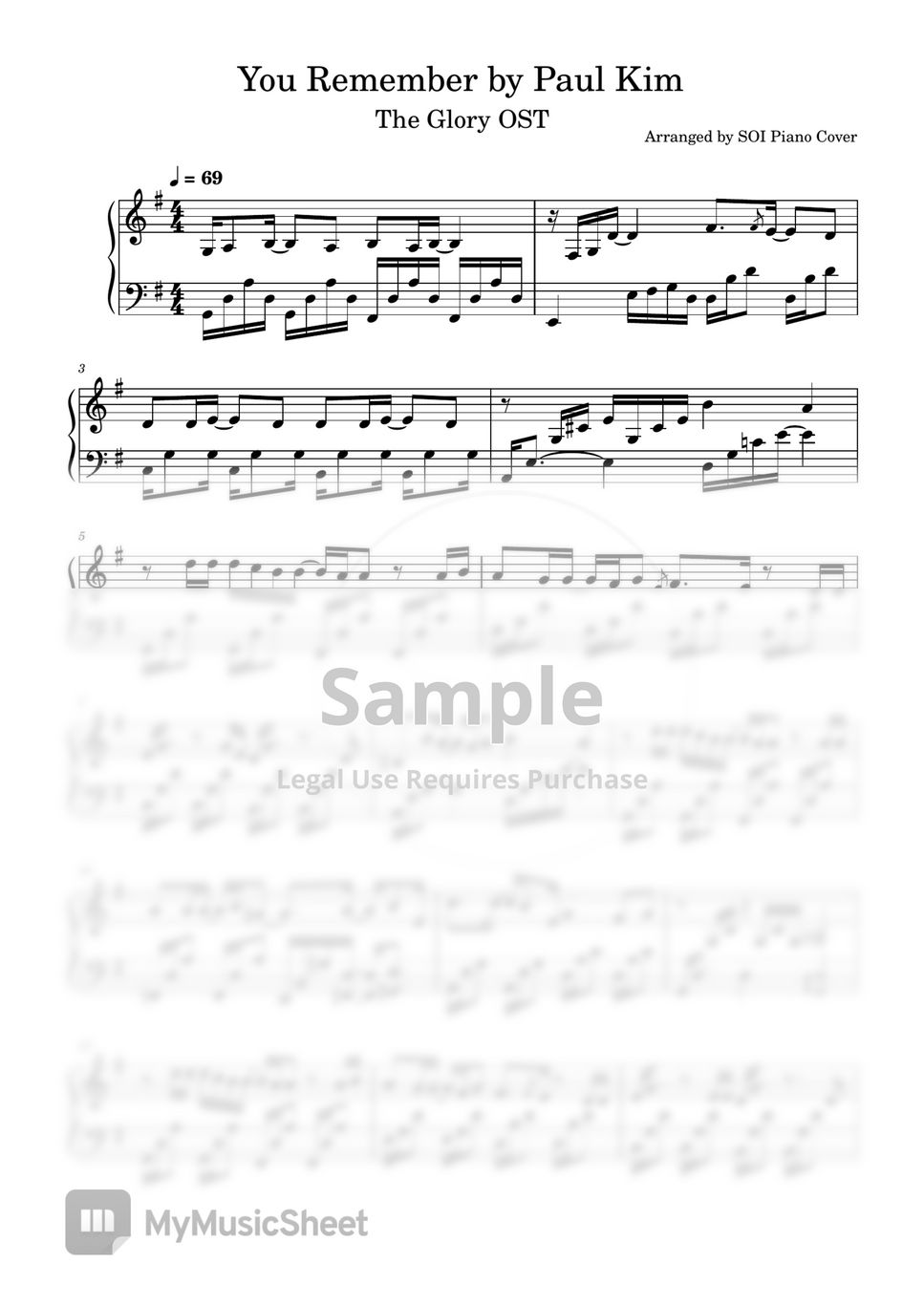 [The Glory OST] Paul Kim You Remember (Solo Piano) Sheets by SOI