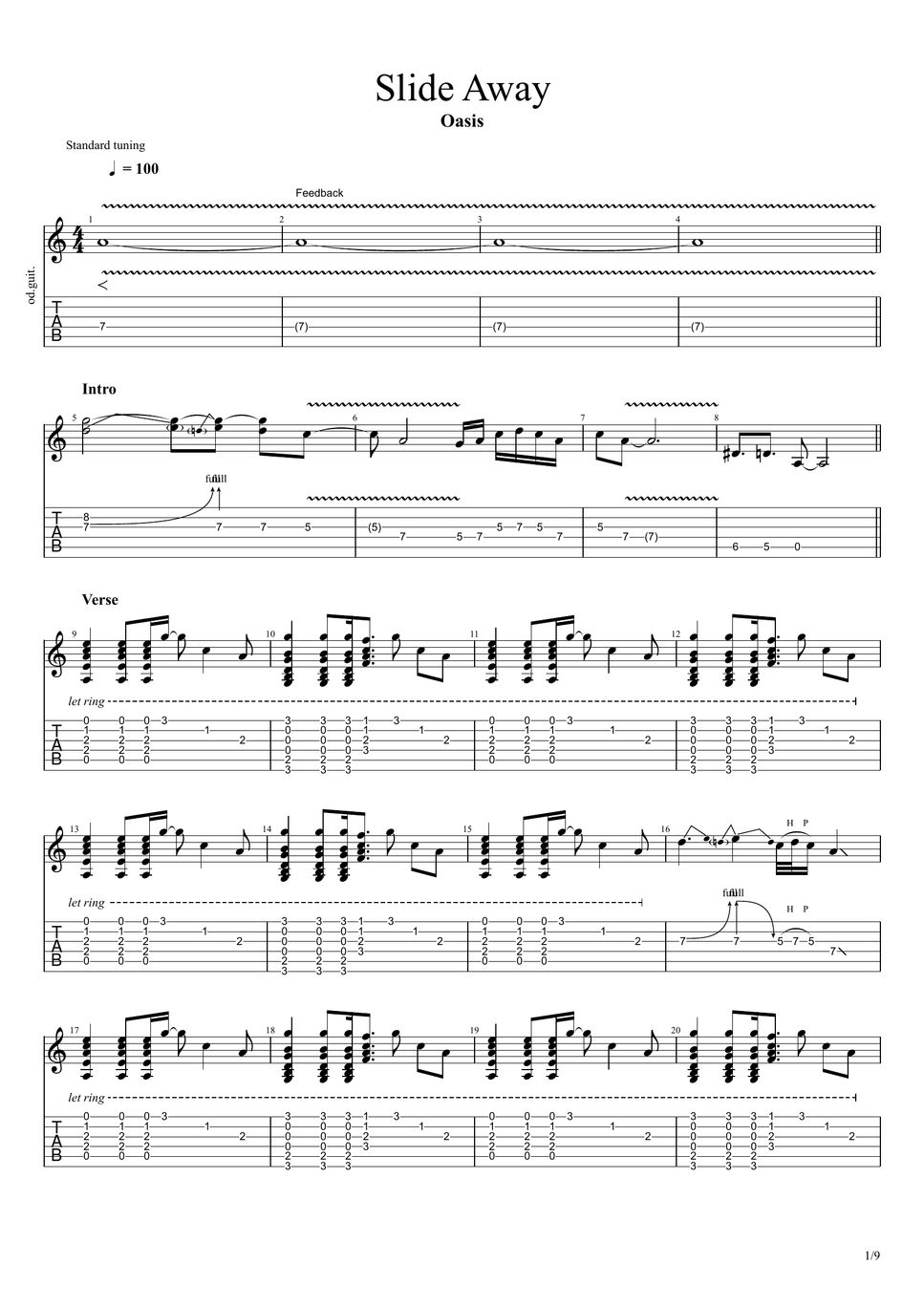 Oasis Slide Away (Live) Sheets by DCGuitar