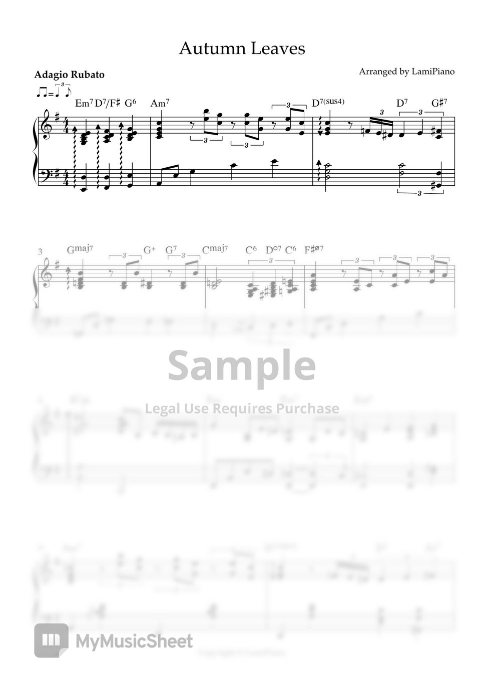 Joseph Kosma - Autumn Leaves (Jazz / Swing/ Ballad /solo piano/ Chords) by LamiPiano
