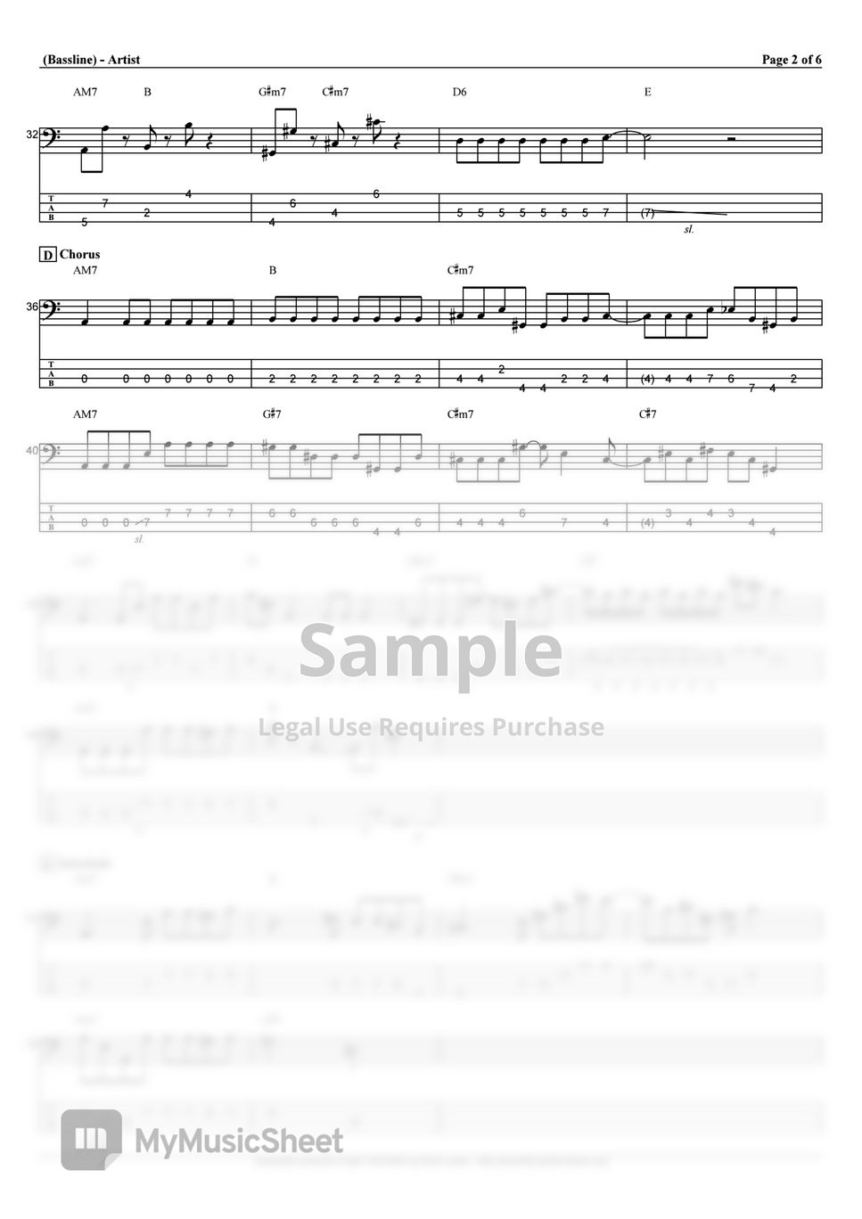 LiSA - 往け (Bass Tab 4-strings) by T's bass score