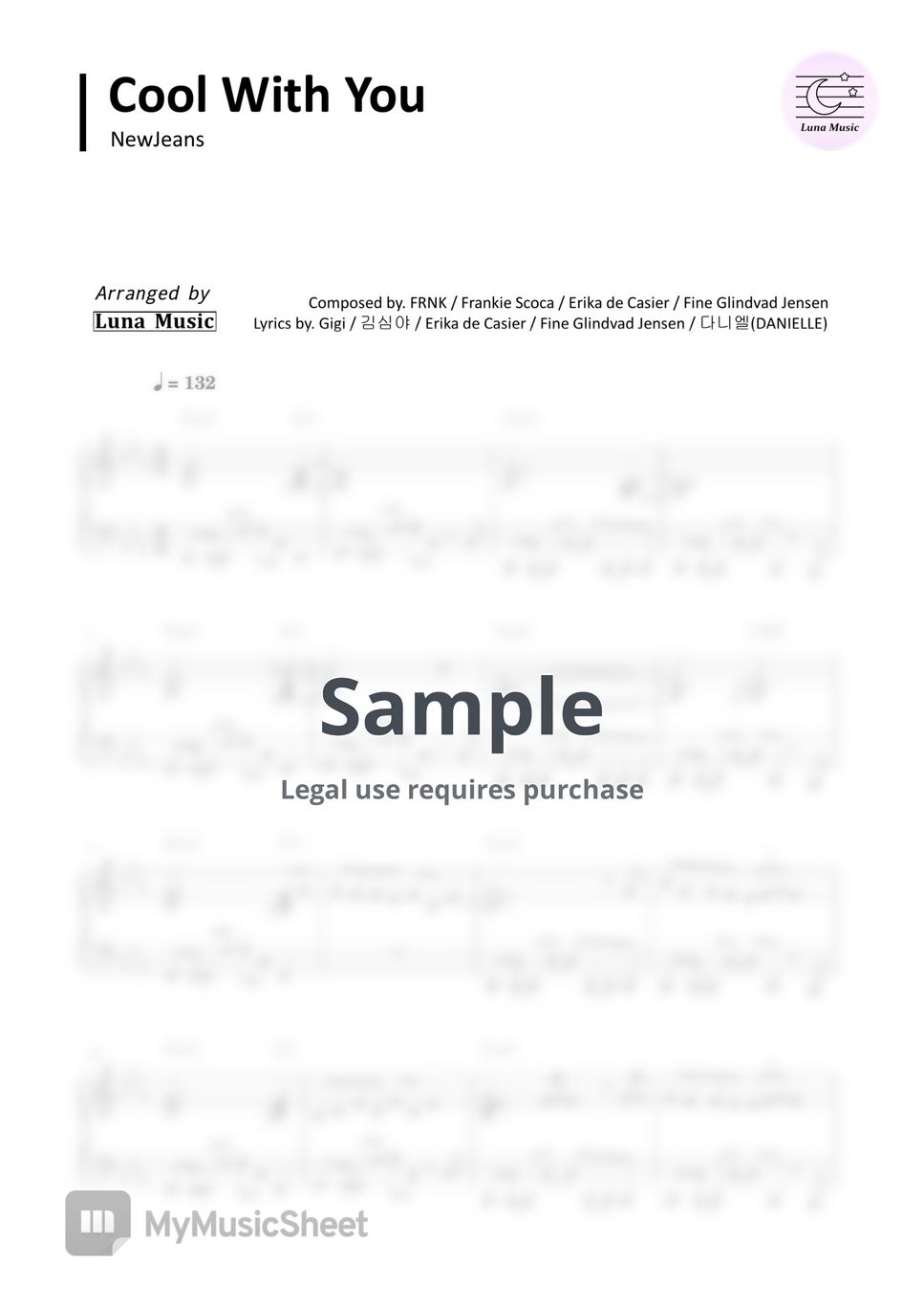 NewJeans Cool With You (Original Piano Sheet) 악보 by 𝐋𝐮𝐧𝐚 𝐌𝐮𝐬𝐢𝐜