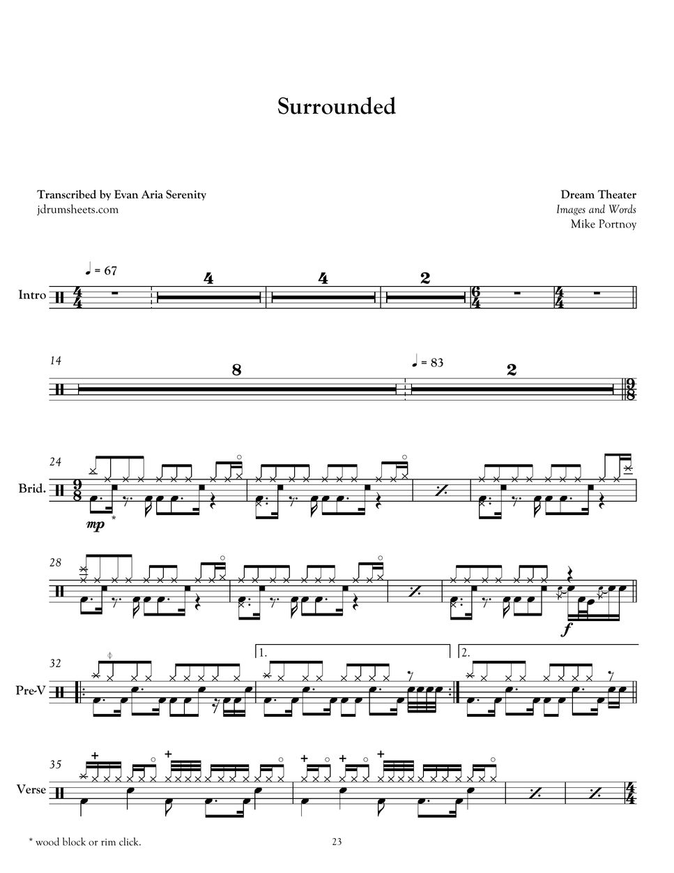 Dream Theater - Surrounded by Jaslow Drum Sheets