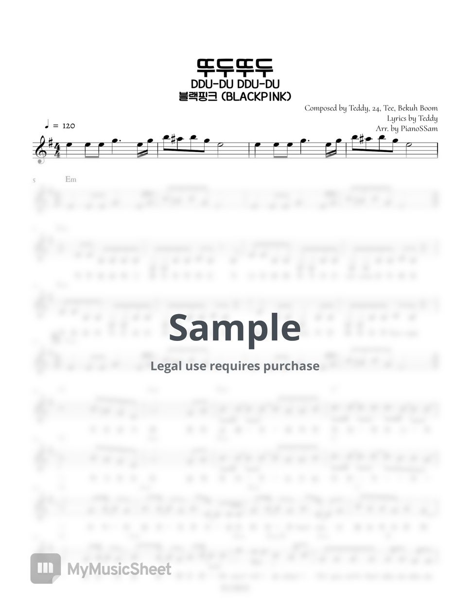 블랙핑크 - 뚜두뚜두 (Melody+Chord - Lead Sheet) by PianoSSam
