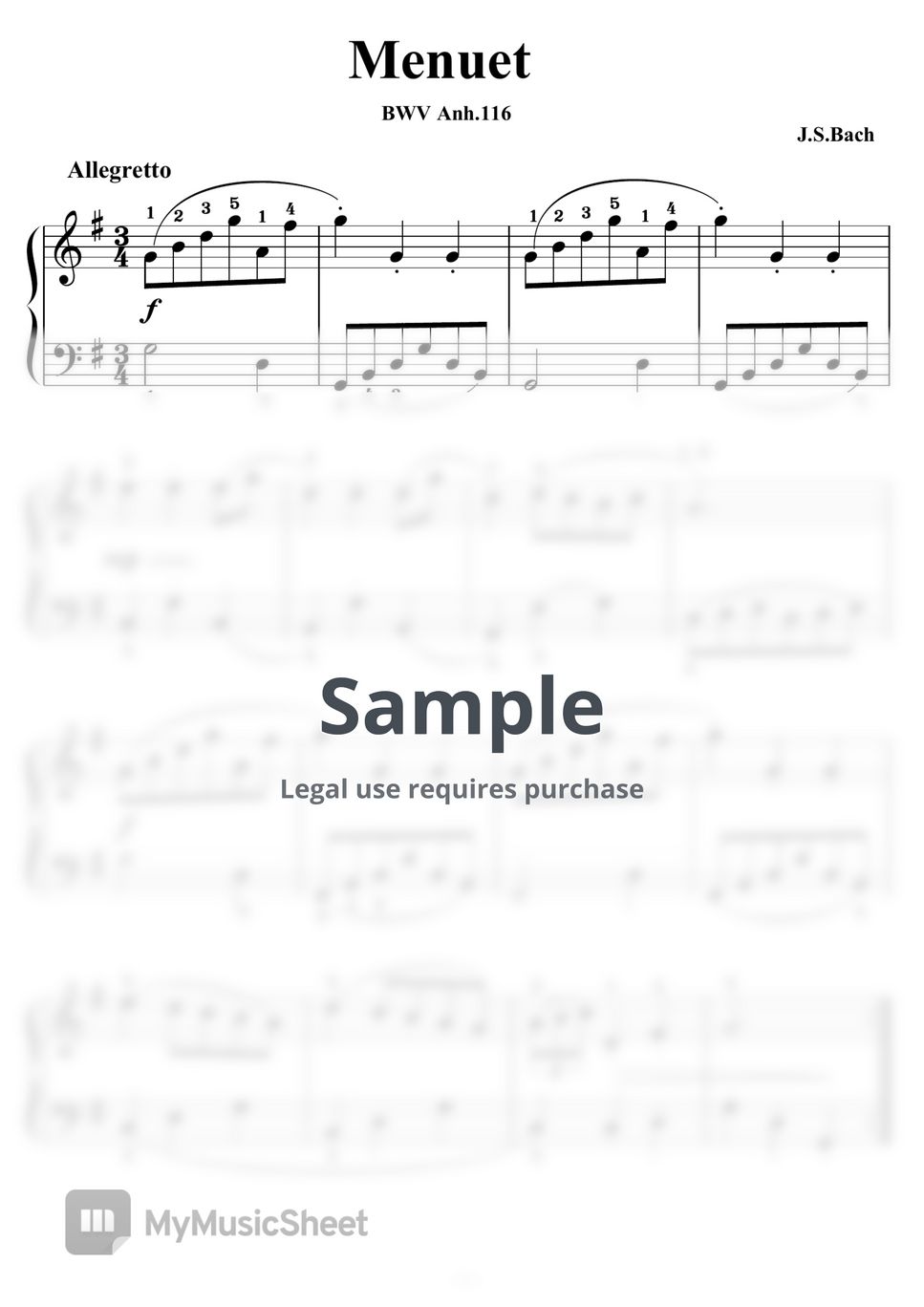 バッハ - メヌエットト長調(BWV Anh.116)バッハ作曲/ピティナ課題曲 by ピアノの先生の楽譜集