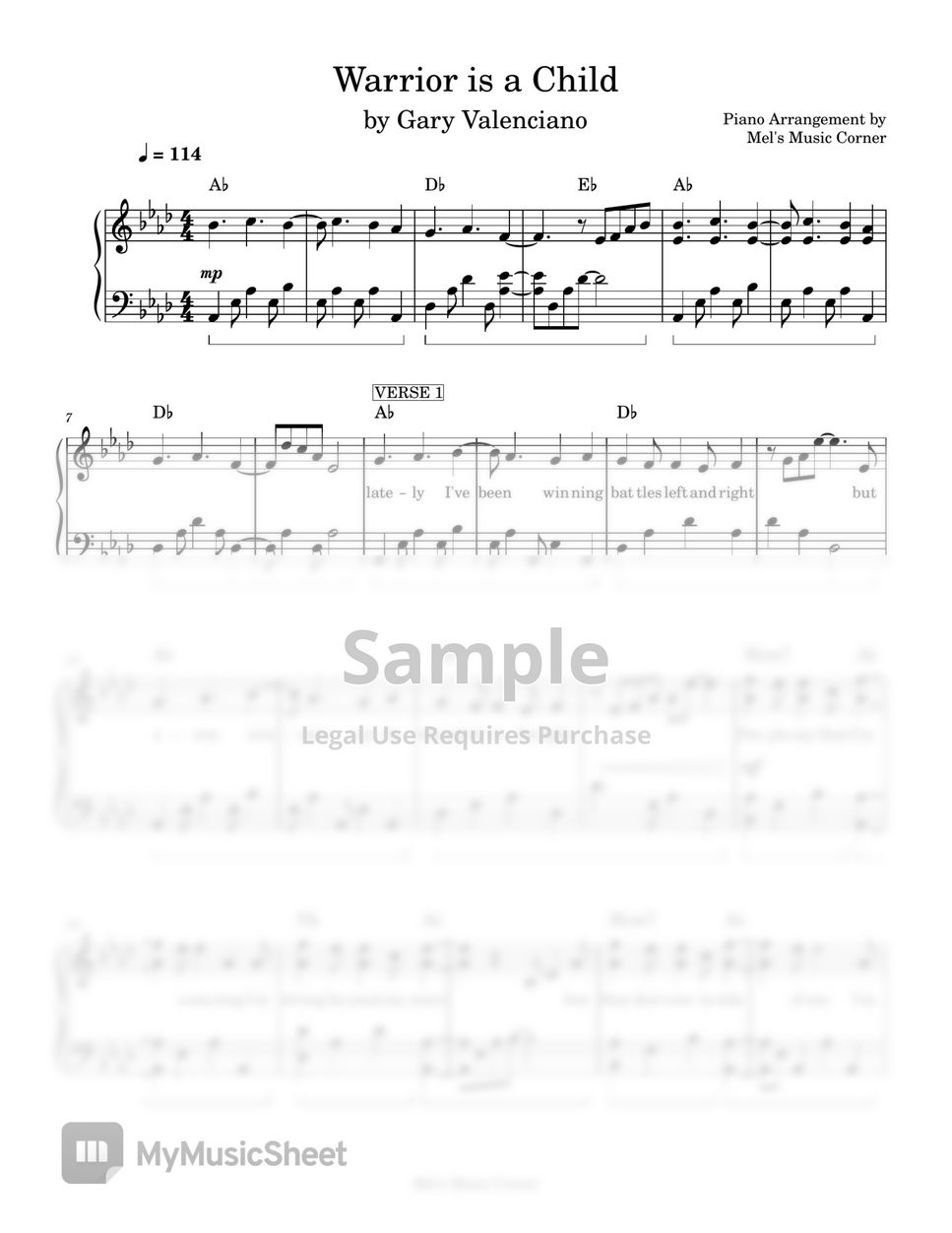 Gary Valenciano - Warrior is a Child (piano sheet music) by Mel's Music Corner