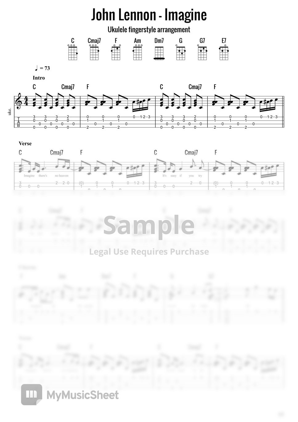 John Lennon - Imagine (Fingerstyle) Sheets by Vasko (Ukulele Cheats)