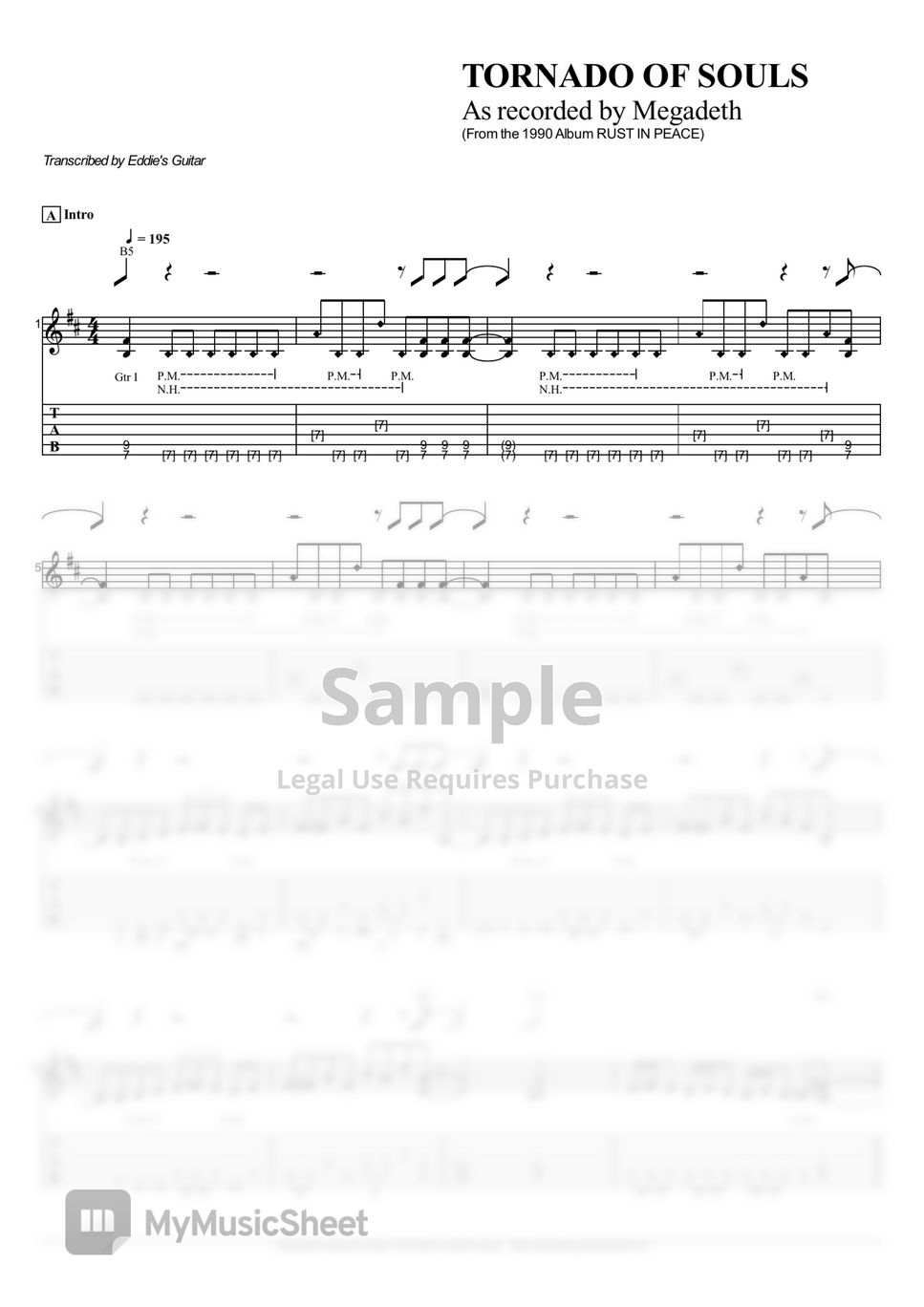 Megadeth - Tornado Of Souls Tab + 1staff By Megadeth