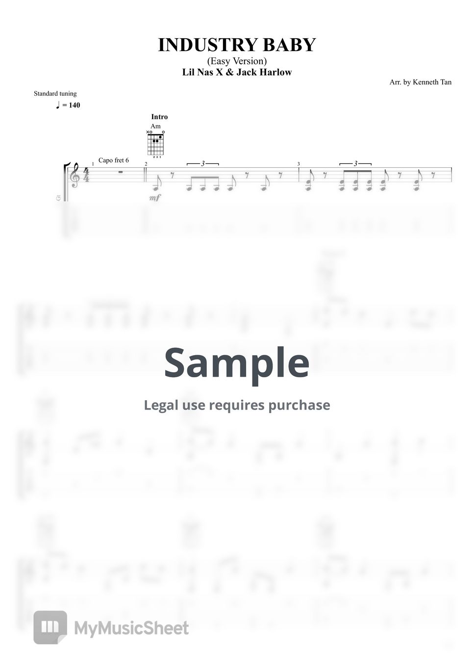 Lil Nas X, Jack Harlow Fingerstyle Guitar INDUSTRY BABY (Easy