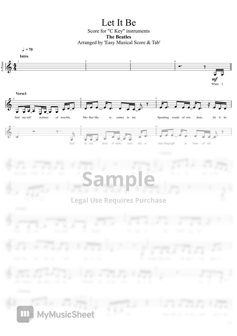 The Beatles Let It Be (Score for "C Key" instruments) Sheets by EMST