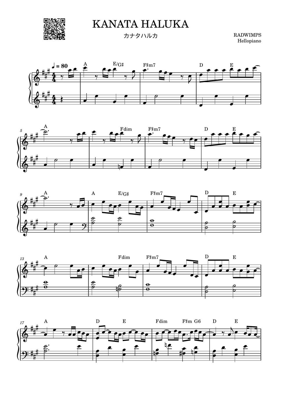 RADWIMPS KANATA HALUKA (カナタハルカ) نوتة by Hellopiano
